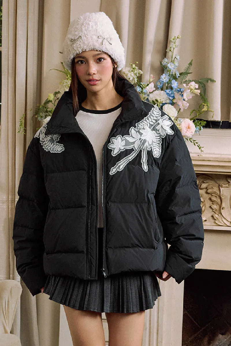 Floral Wreath Lace Embroidered Puffer