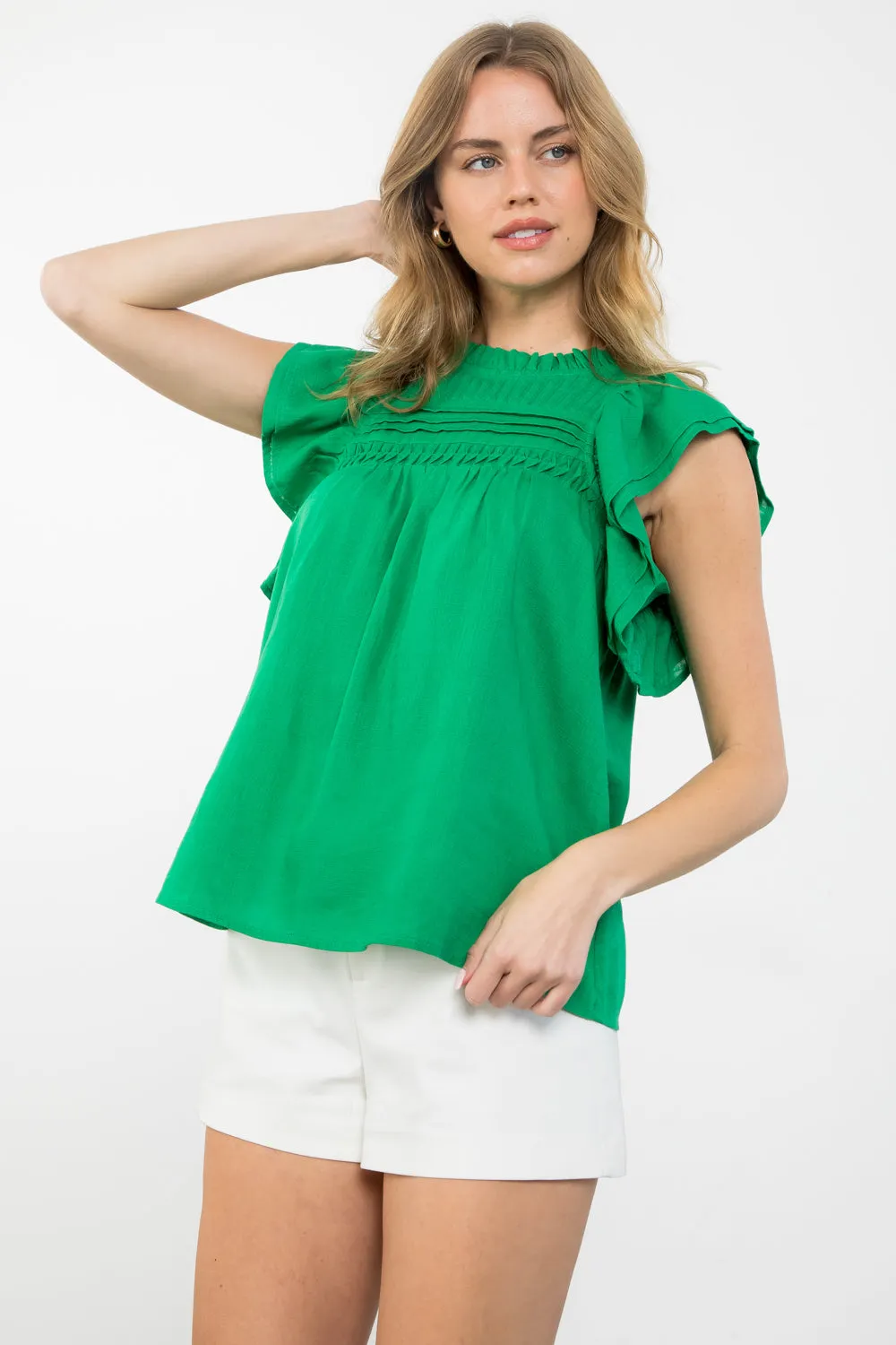 Women's Blouse with Flutter Sleeve Detail