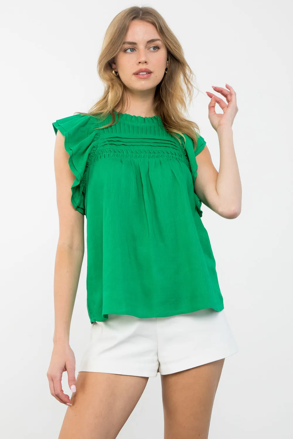 Women's Blouse with Flutter Sleeve Detail