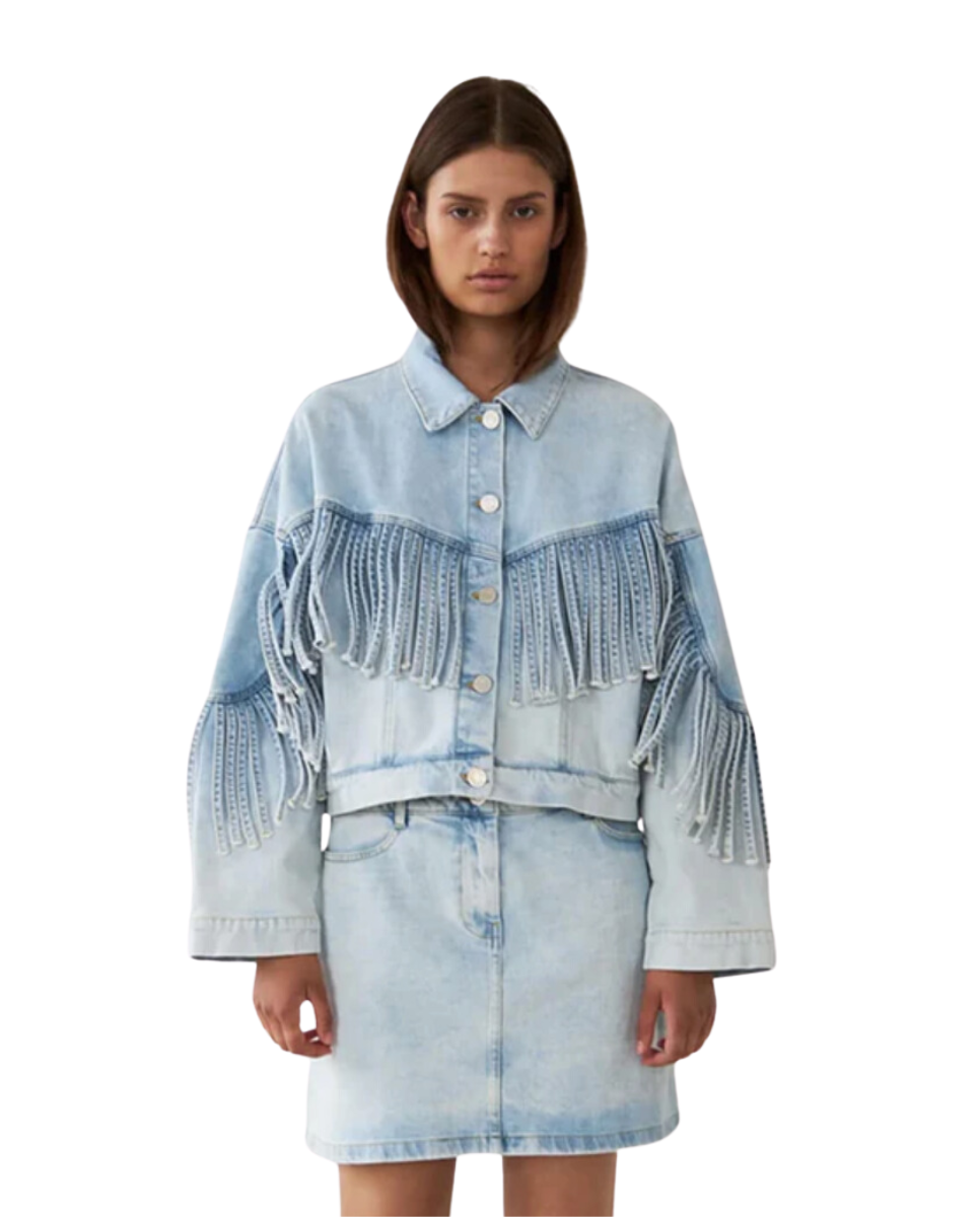 Frayed Denim Jacket Sky Blue