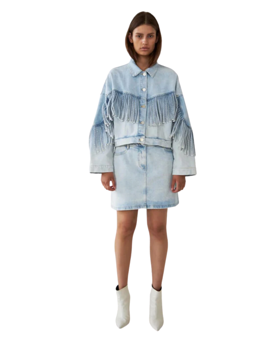 Frayed Denim Jacket Sky Blue