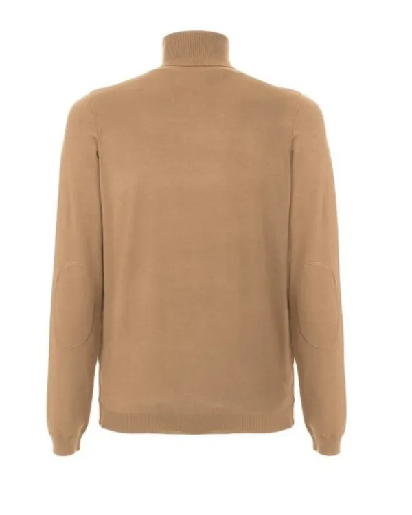 Fred Mello tobacco turtleneck slim fit sweater.