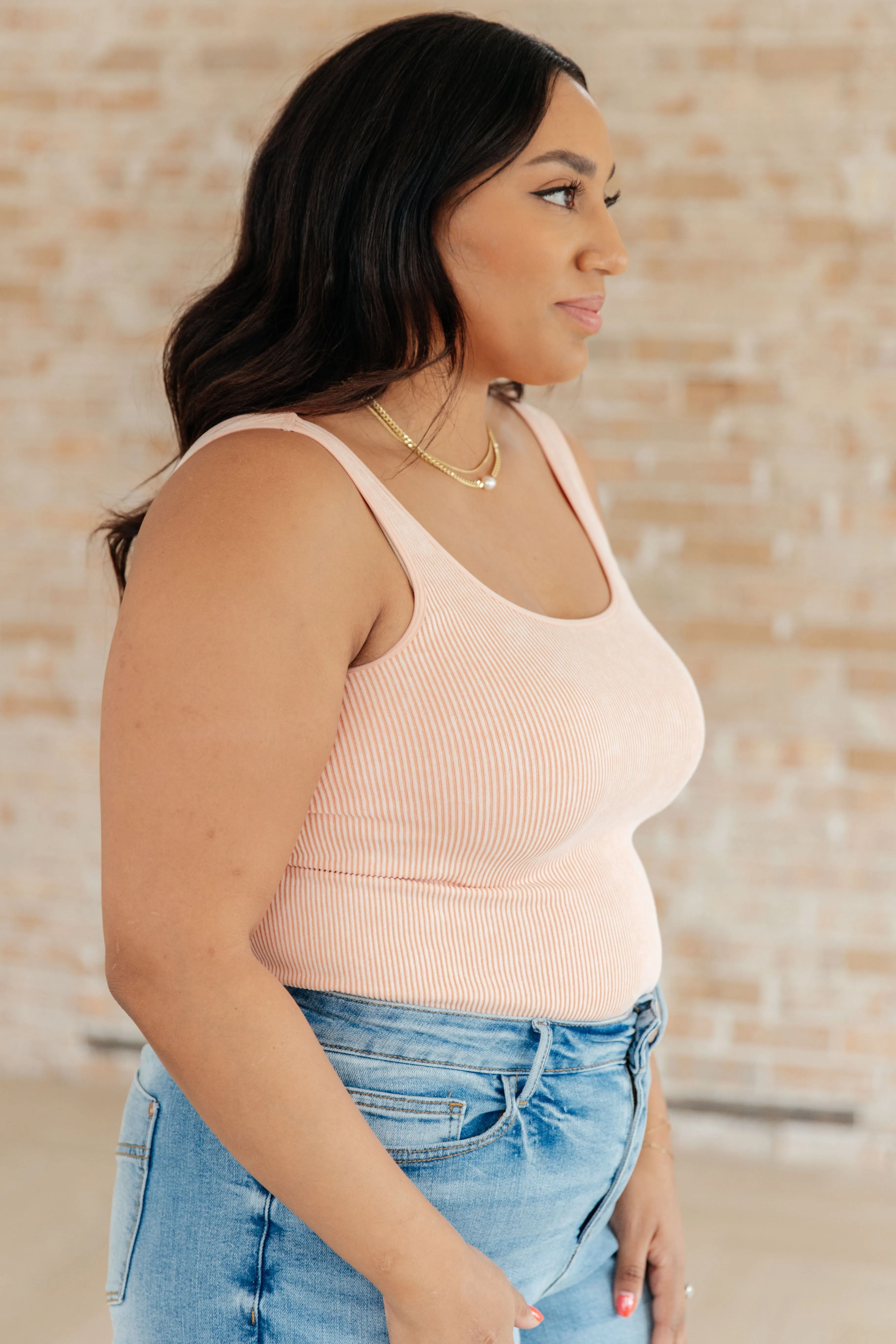 Peach Ribbed Tank Top - Reversible Seamless Basics