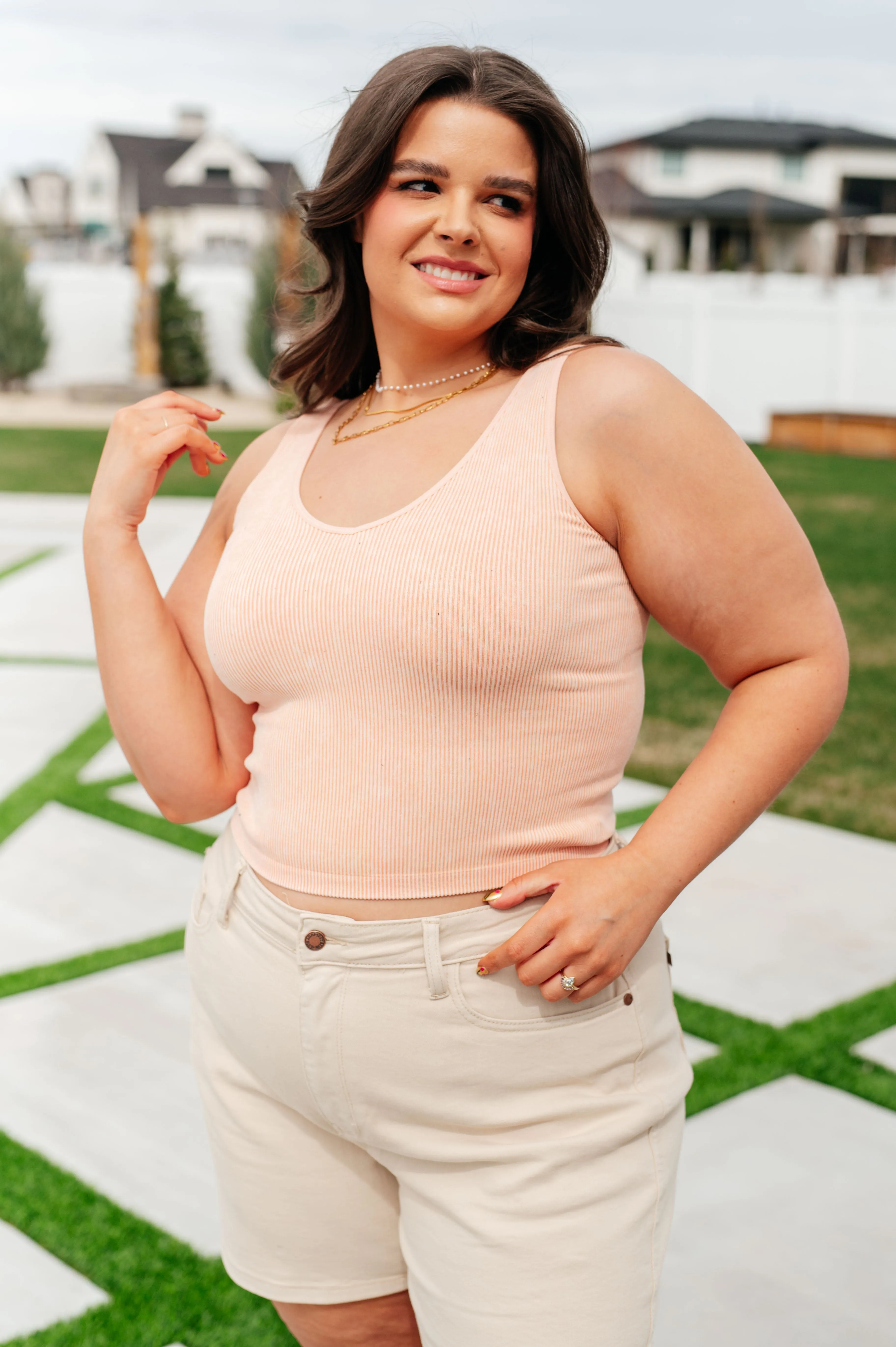 Peach Ribbed Tank Top - Reversible Seamless Basics