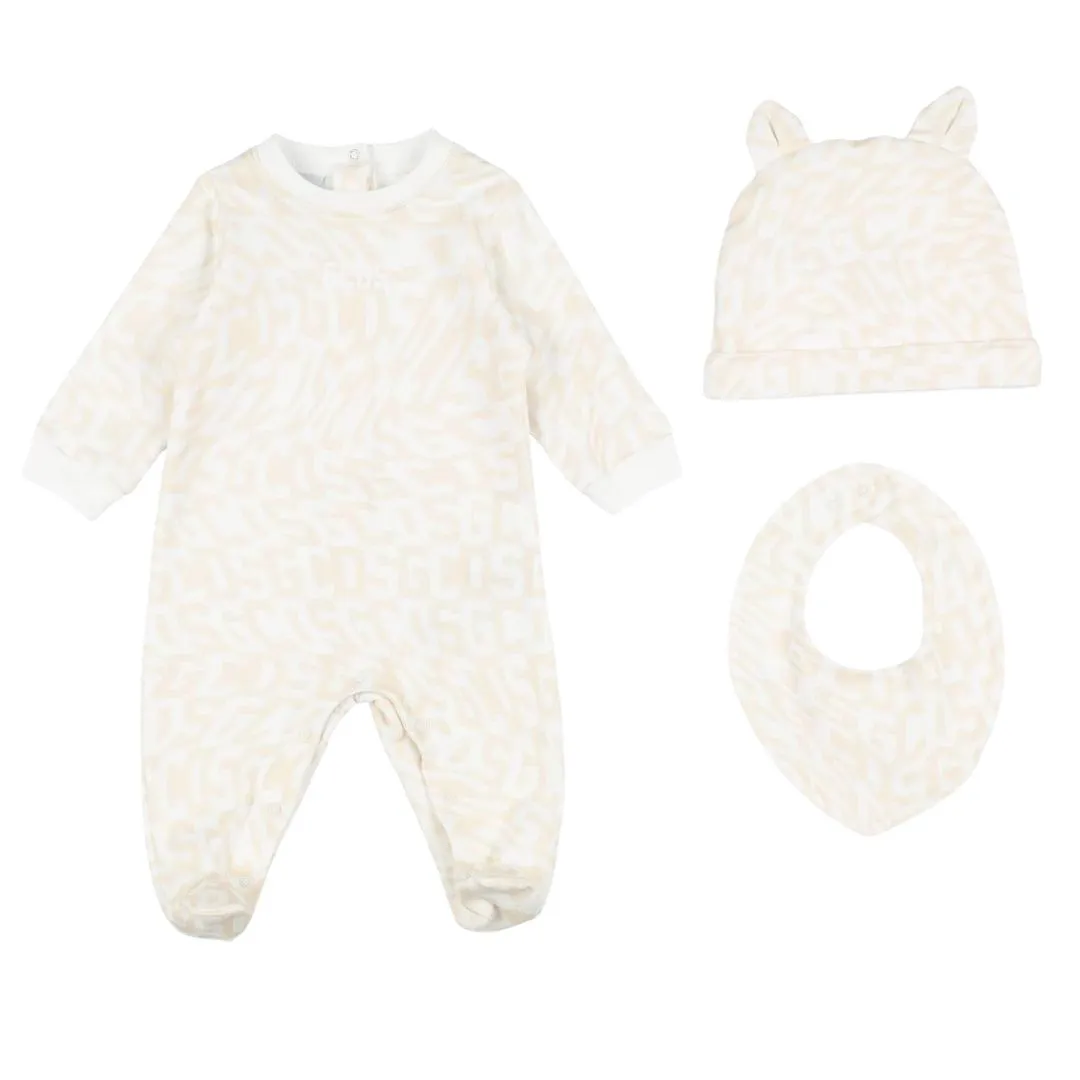 White Romper Set with All Over Print Logo by Gcds