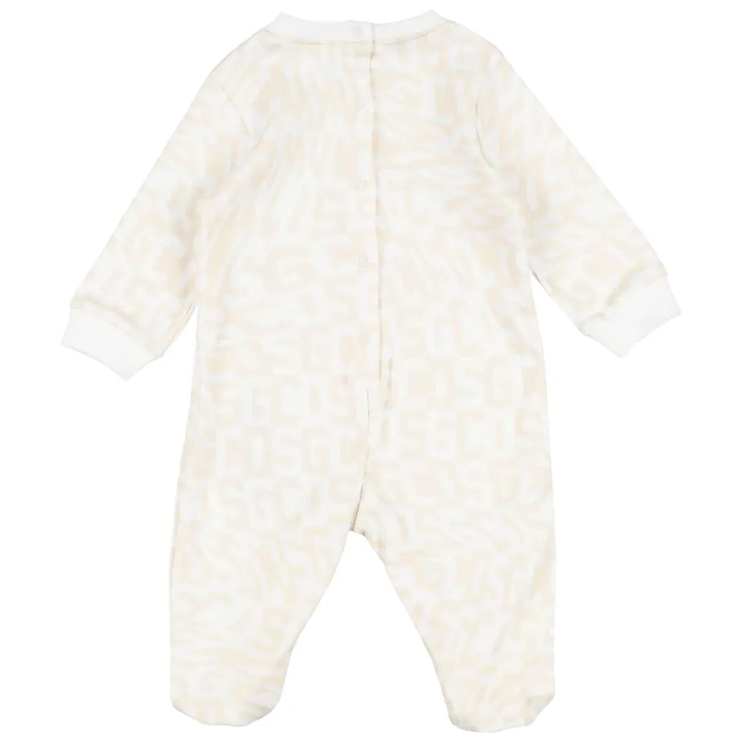 White Romper Set with All Over Print Logo by Gcds