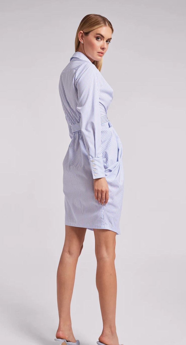 Generation Love Gloria Pinstripe Shirt Dress White Light Blue