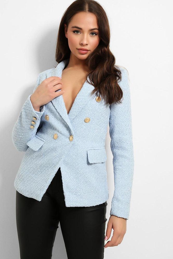 Gold Military Buttons Double Breasted Blazer Boucle - Best Price, Trendy Style - Free Shipping!