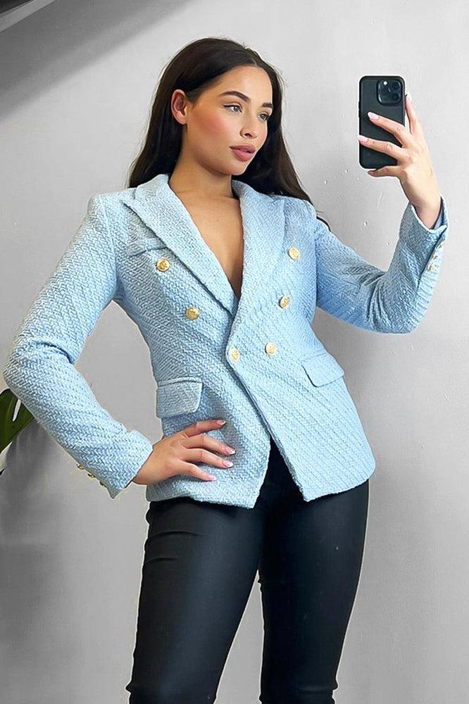 Gold Military Buttons Double Breasted Blazer Boucle - Best Price, Trendy Style - Free Shipping!