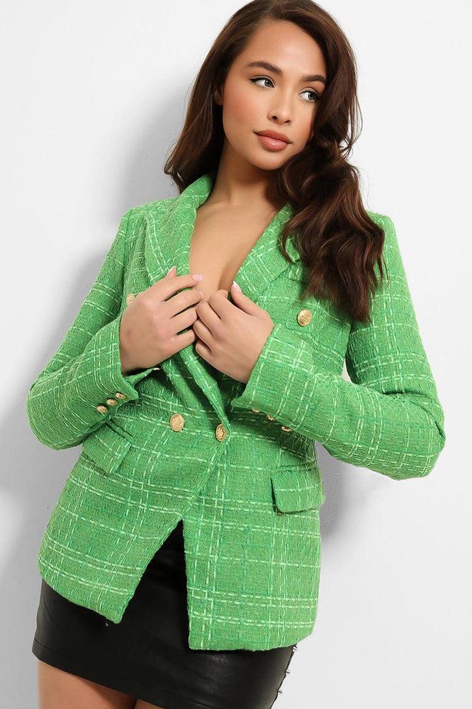 Gold Military Buttons Double Breasted Blazer Boucle - Best Price, Trendy Style - Free Shipping!