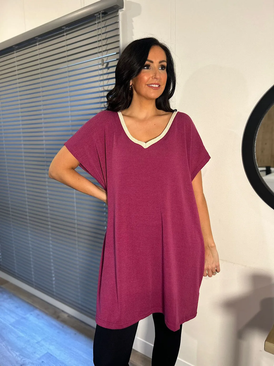 Grape Shimmer V Neck Tunic - Lucy - Best Price Online - Fast Delivery