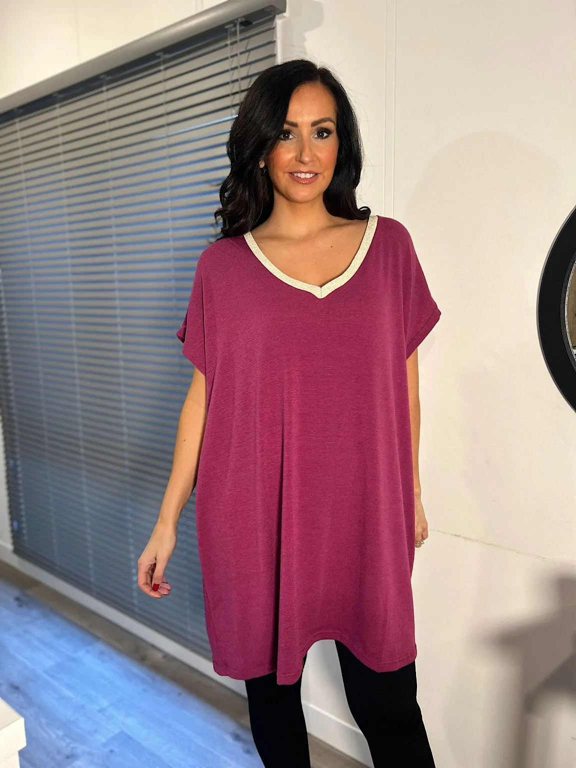 Grape Shimmer V Neck Tunic - Lucy - Best Price Online - Fast Delivery