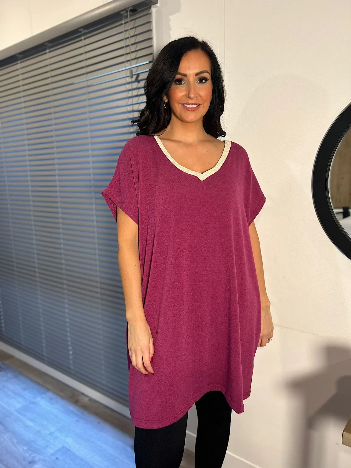 Grape Shimmer V Neck Tunic - Lucy - Best Price Online - Fast Delivery