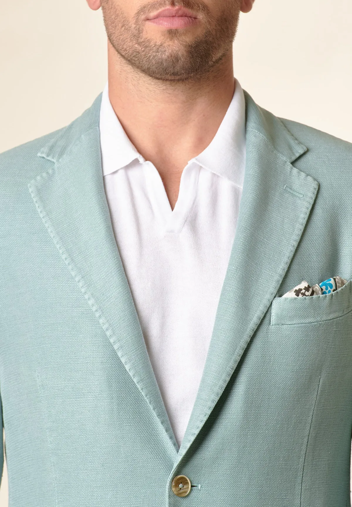 Green aqua linen-cotton custom fit jacket