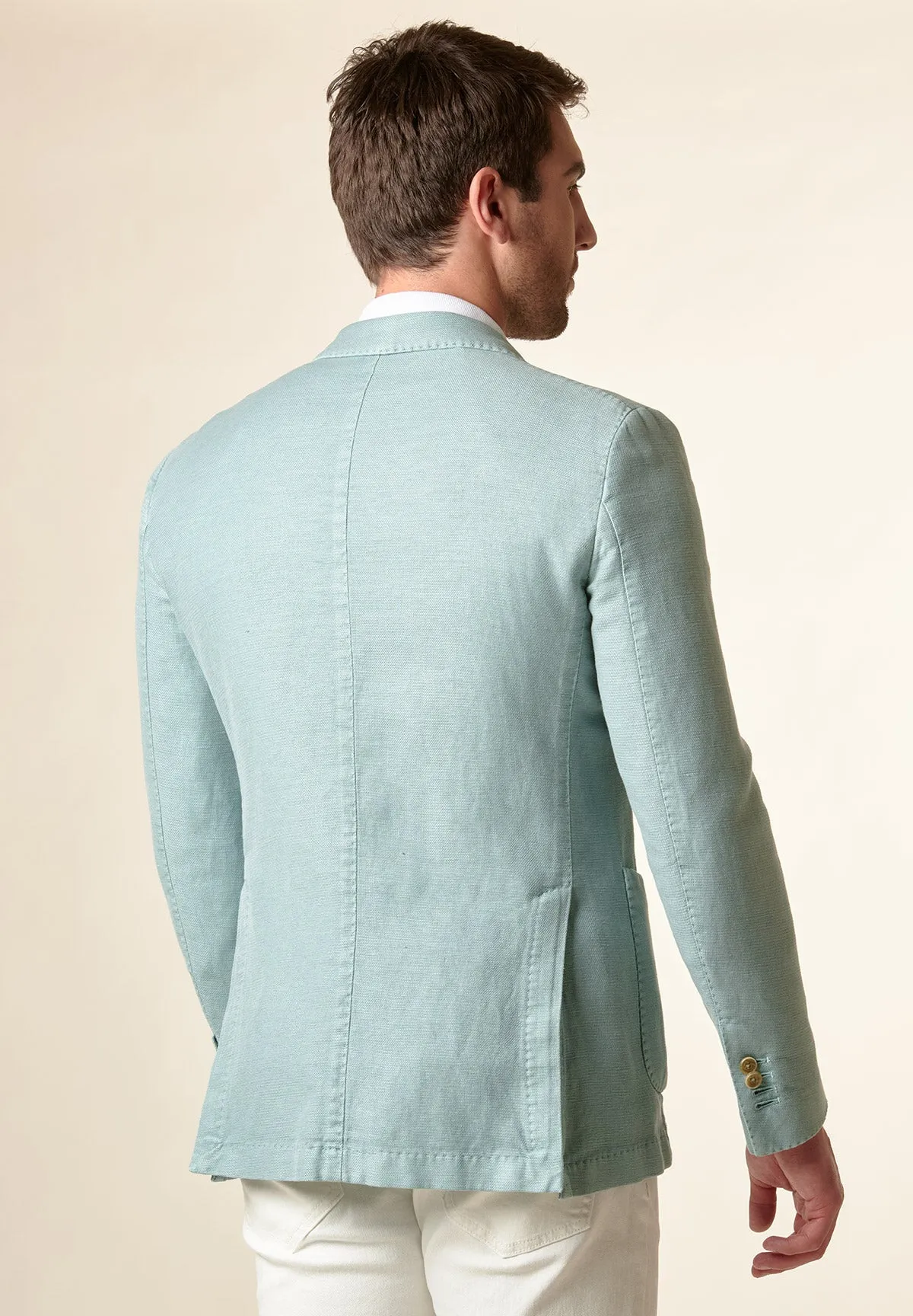 Green aqua linen-cotton custom fit jacket