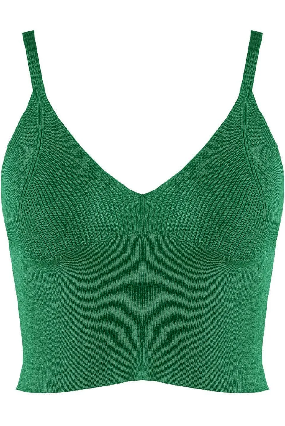 Strappy Crop Top Green Ribbed Knit