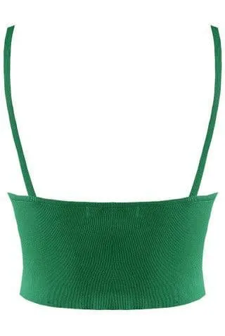 Strappy Crop Top Green Ribbed Knit