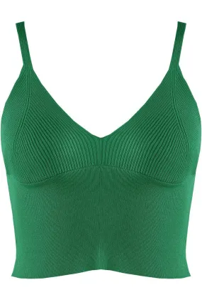 Strappy Crop Top Green Ribbed Knit