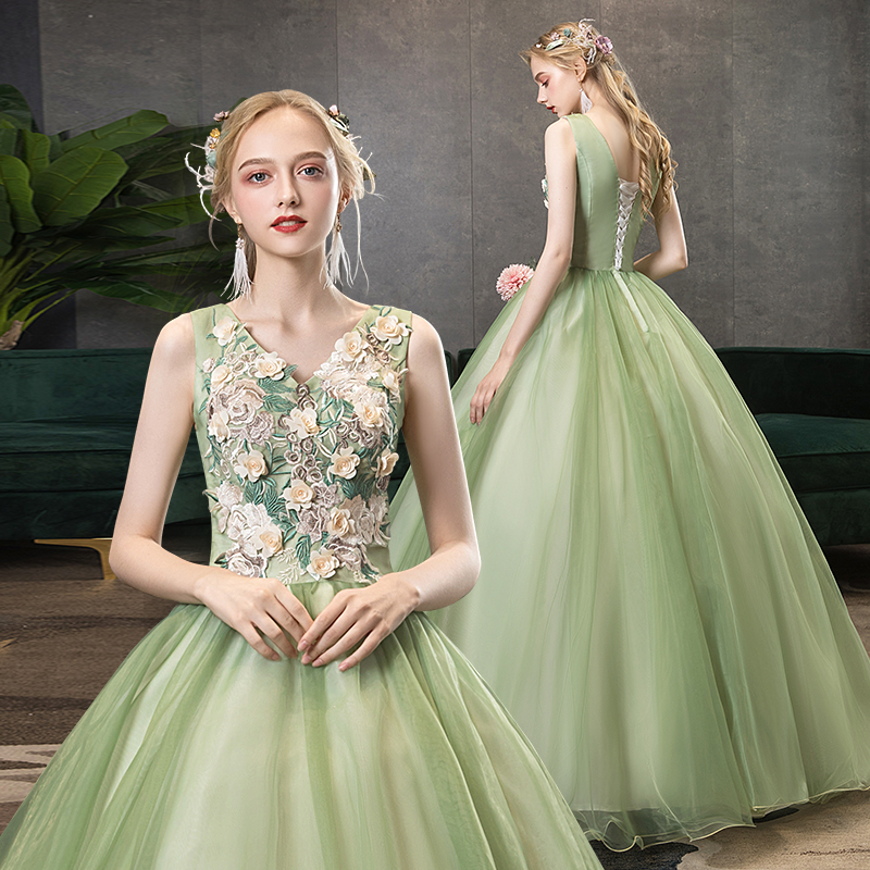 Green Tulle Sleeveless Gown | Zelene - Shop Now