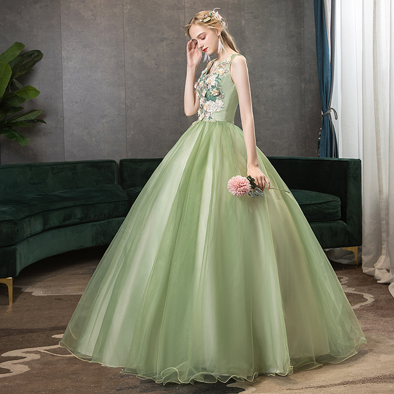 Green Tulle Sleeveless Gown | Zelene - Shop Now