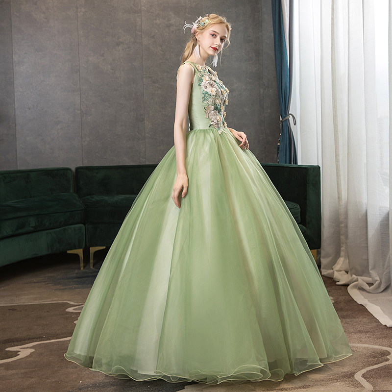 Green Tulle Sleeveless Gown | Zelene - Shop Now