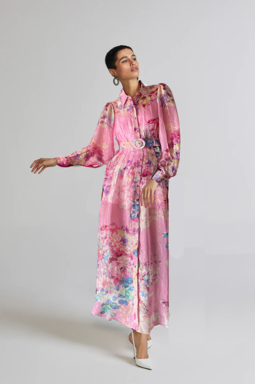 Hemant and Nandita Pink Floral April Long Shirt Dress