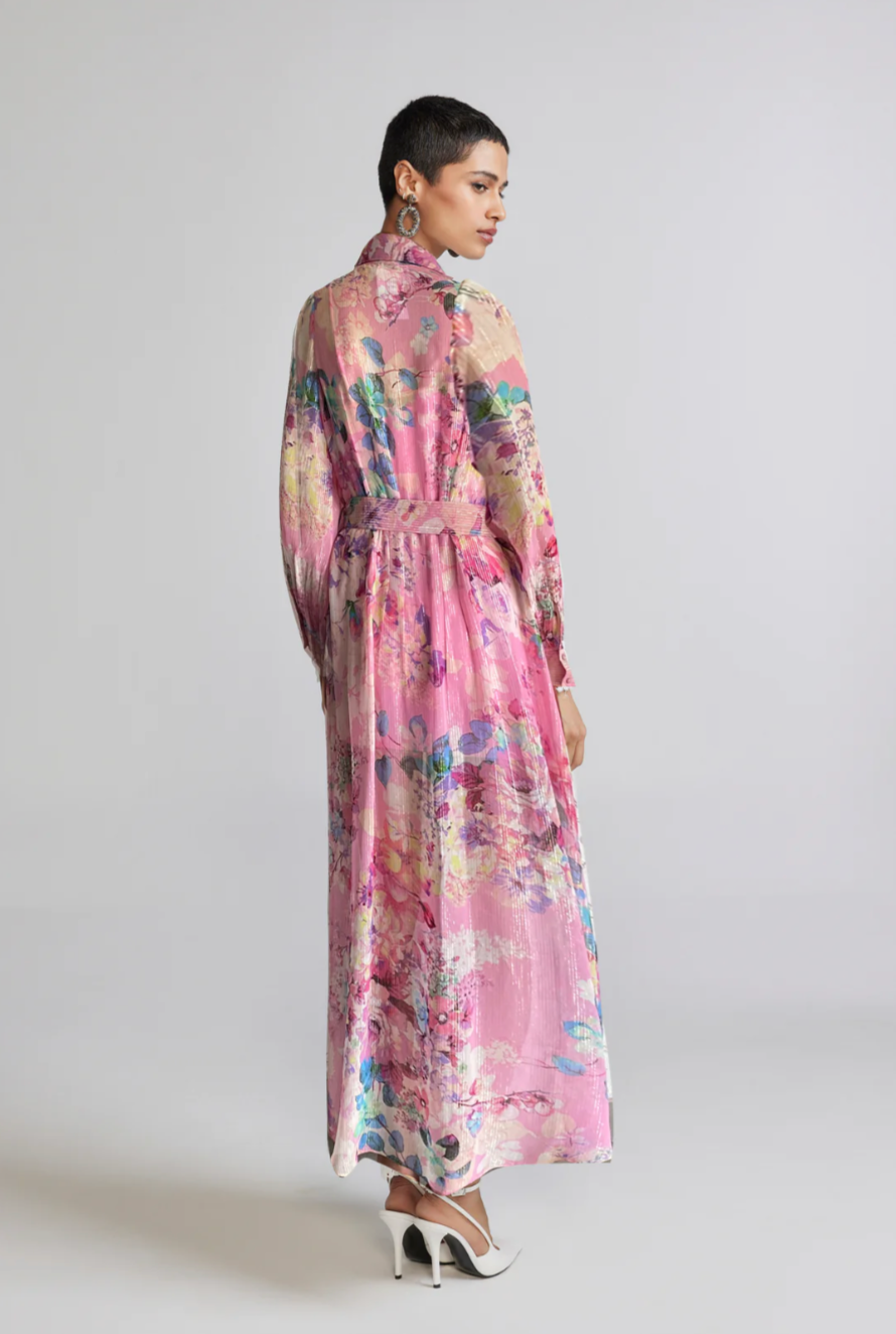 Hemant and Nandita Pink Floral April Long Shirt Dress