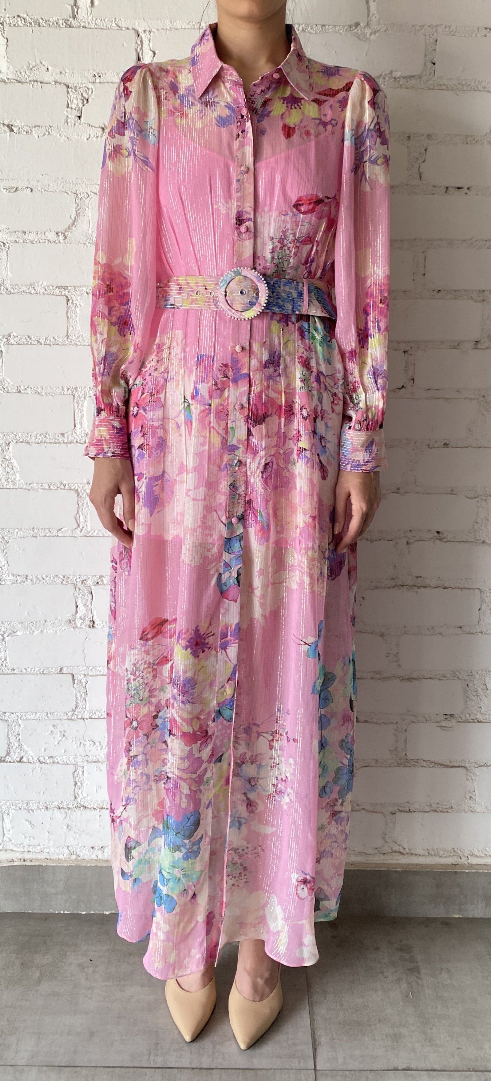 Hemant and Nandita Pink Floral April Long Shirt Dress