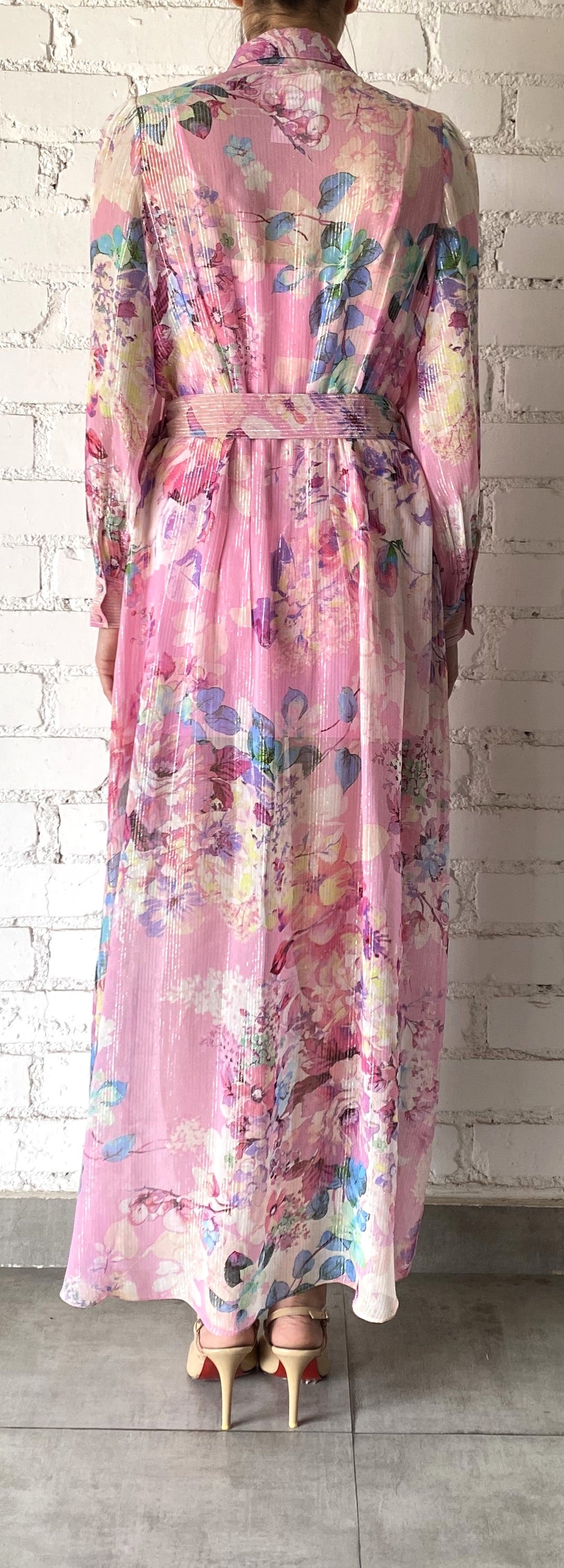 Hemant and Nandita Pink Floral April Long Shirt Dress