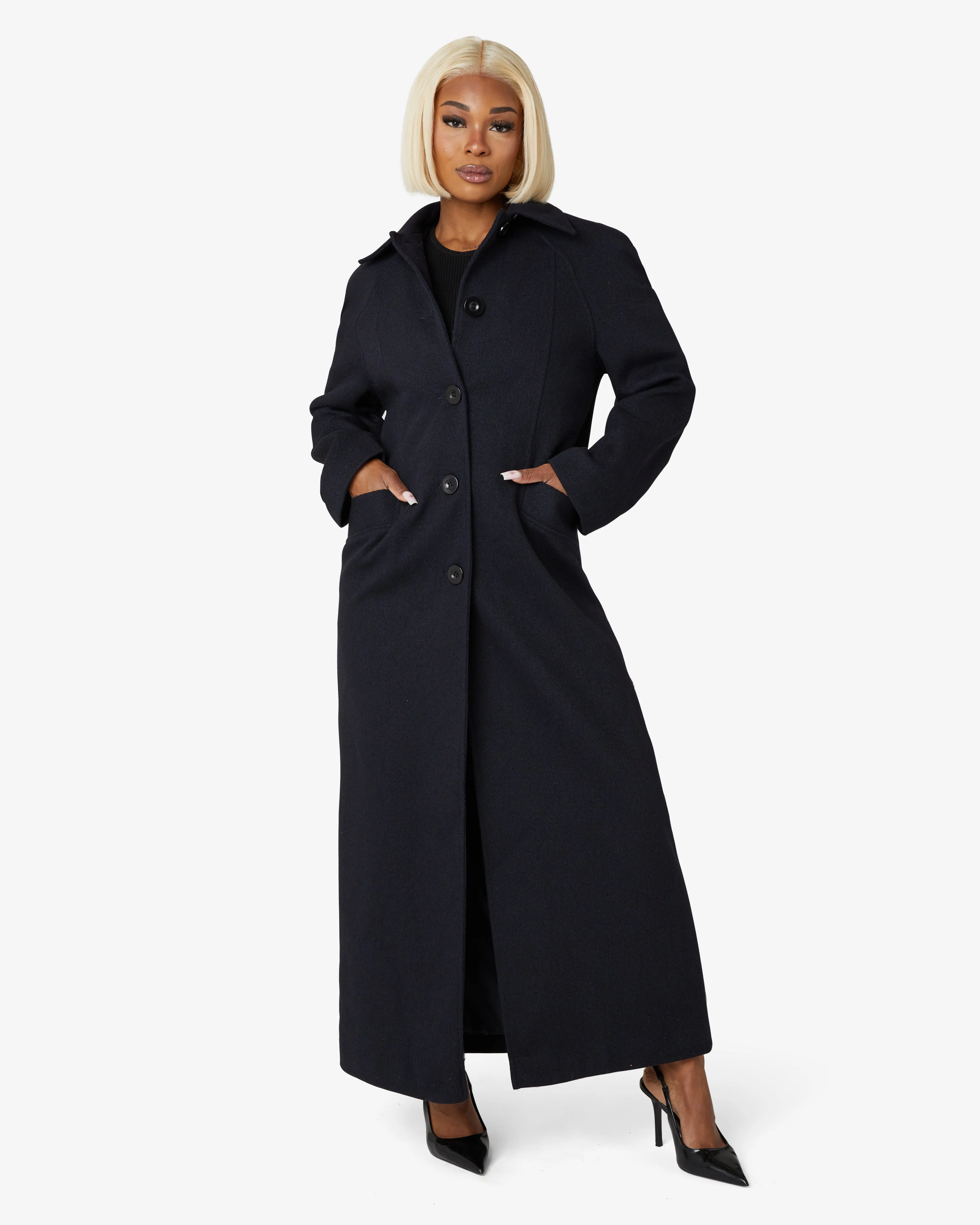 Herringbone Design Single Breasted Longline Coat 1204-HB