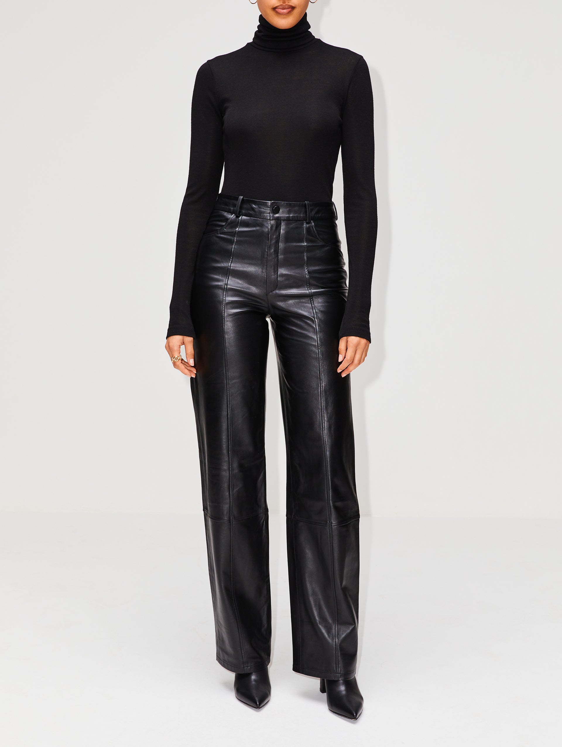 High Rise Baggy Leather Trousers