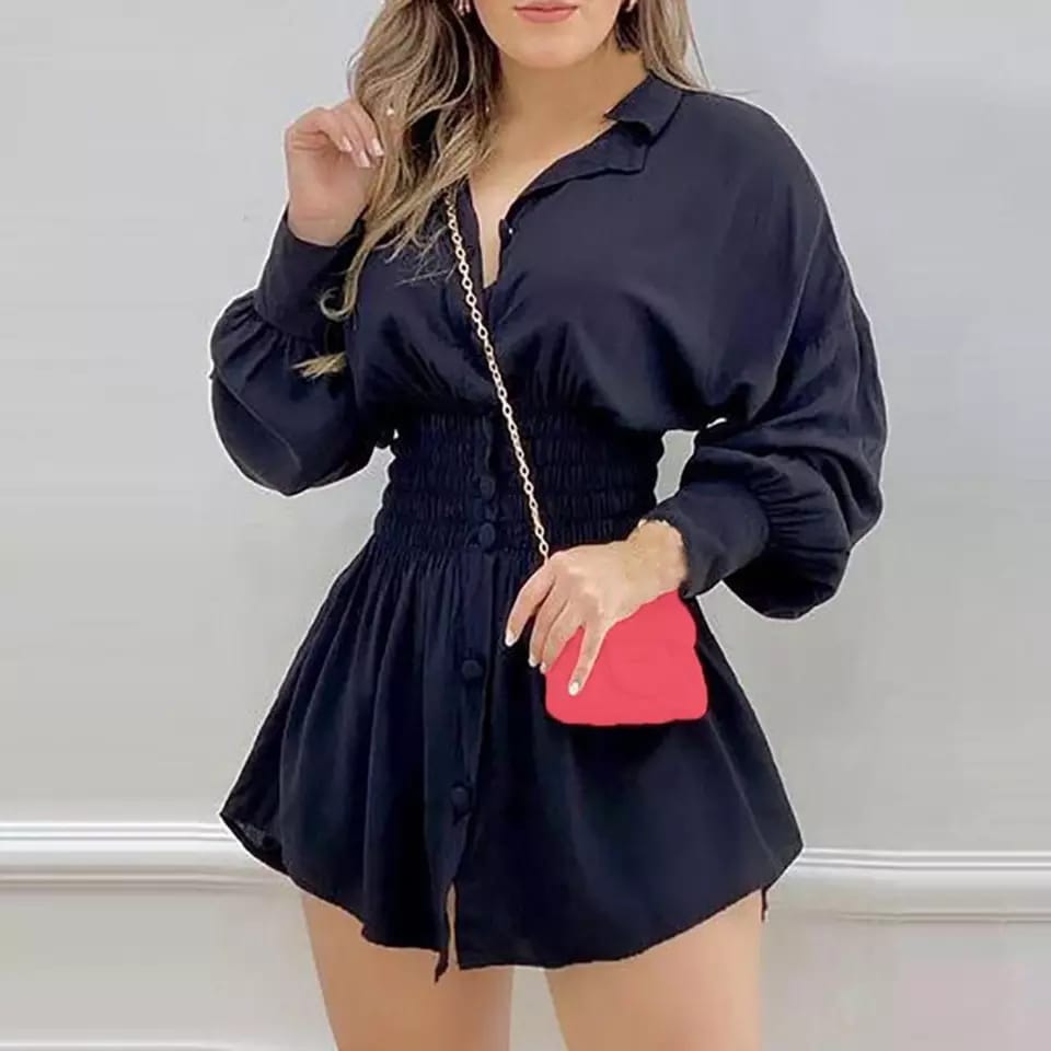 High Waist Slim Shirt Dress