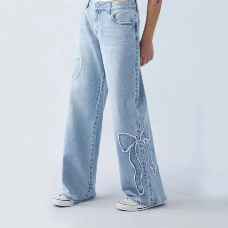 Hot Girl Vibes Embroidered Butterfly Baggy Jeans Marvis