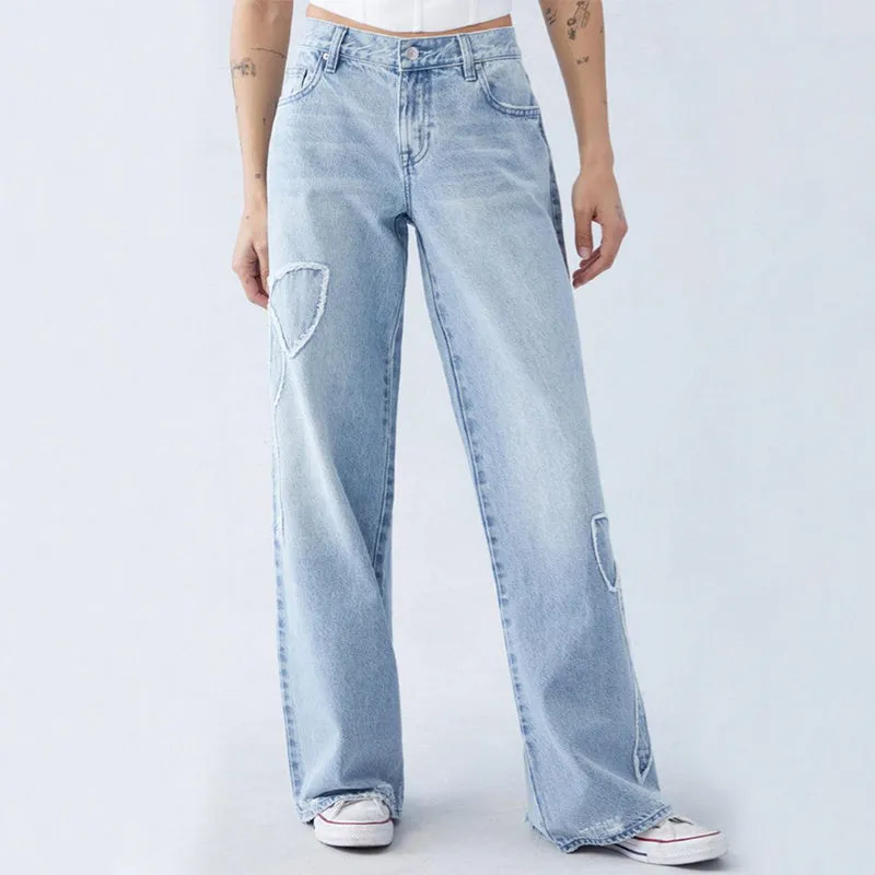 Hot Girl Vibes Embroidered Butterfly Baggy Jeans Marvis