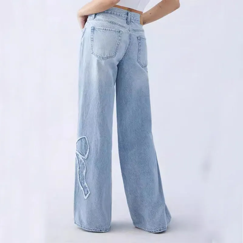 Hot Girl Vibes Embroidered Butterfly Baggy Jeans Marvis