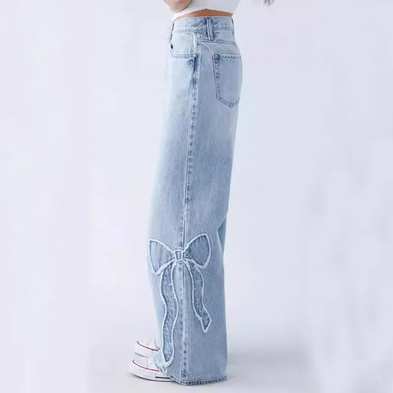 Hot Girl Vibes Embroidered Butterfly Baggy Jeans Marvis