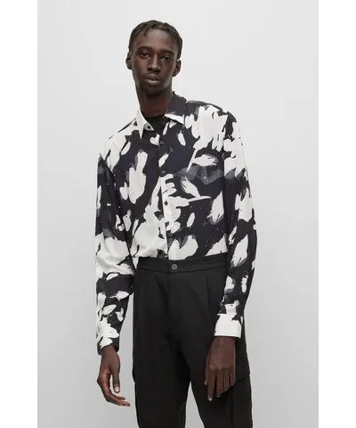 Hugo Slim-fit Printed Poplin Shirt