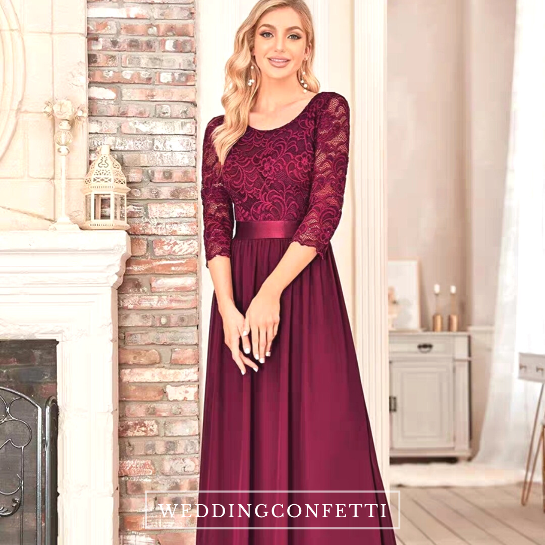 Hyacinth Illusion Sleeve Gown - 11 Color Options.