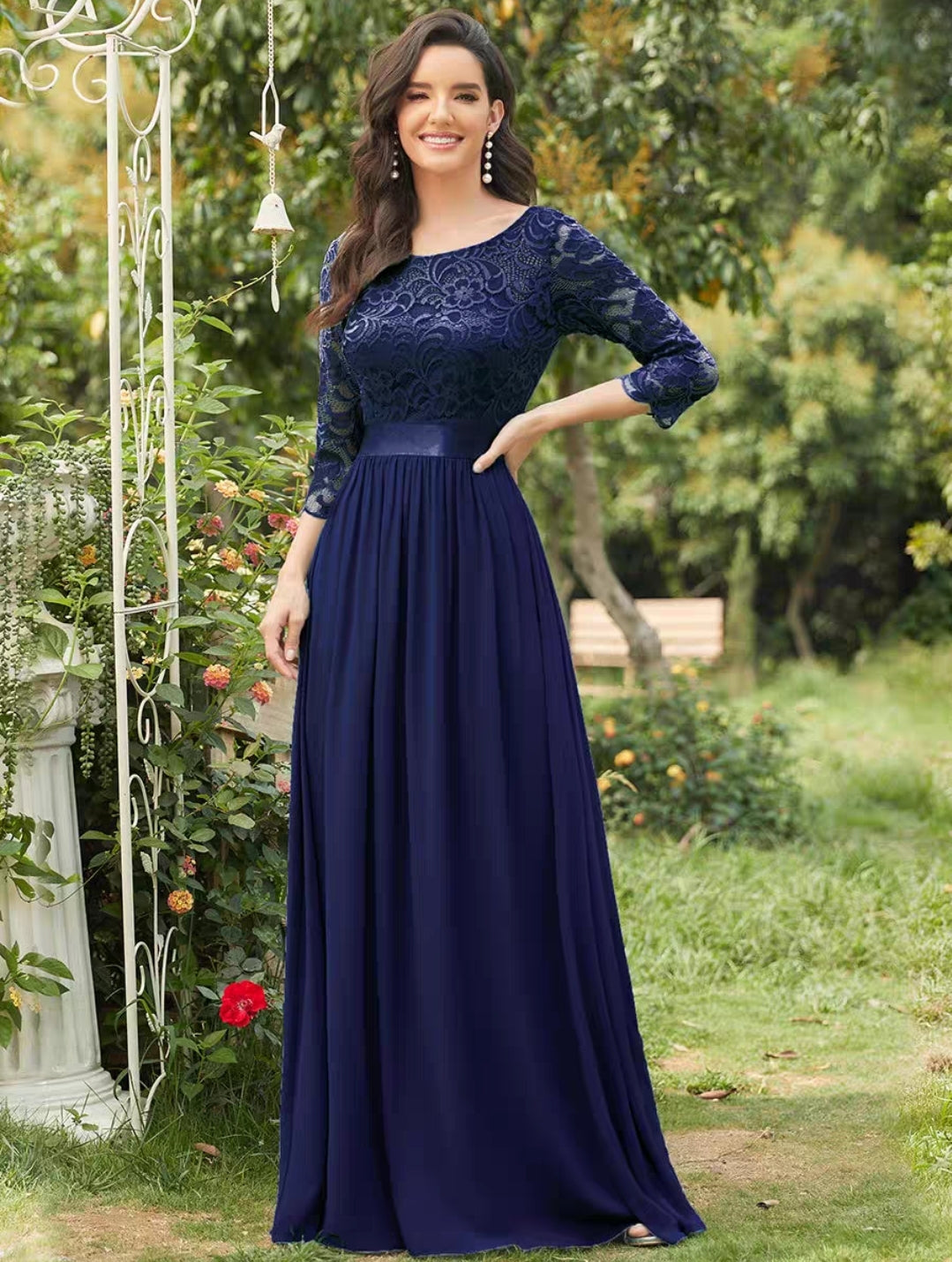 Hyacinth Illusion Sleeve Gown - 11 Color Options.