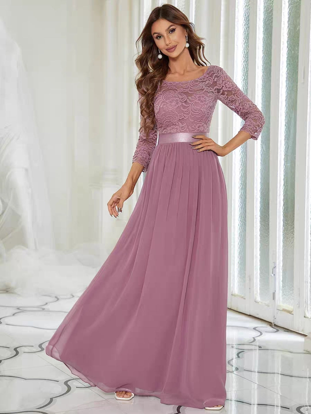 Hyacinth Illusion Sleeve Gown - 11 Color Options.