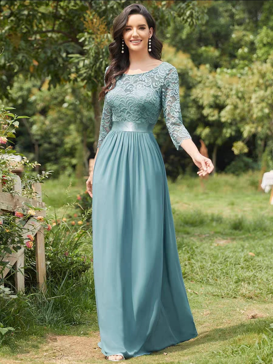 Hyacinth Illusion Sleeve Gown - 11 Color Options.