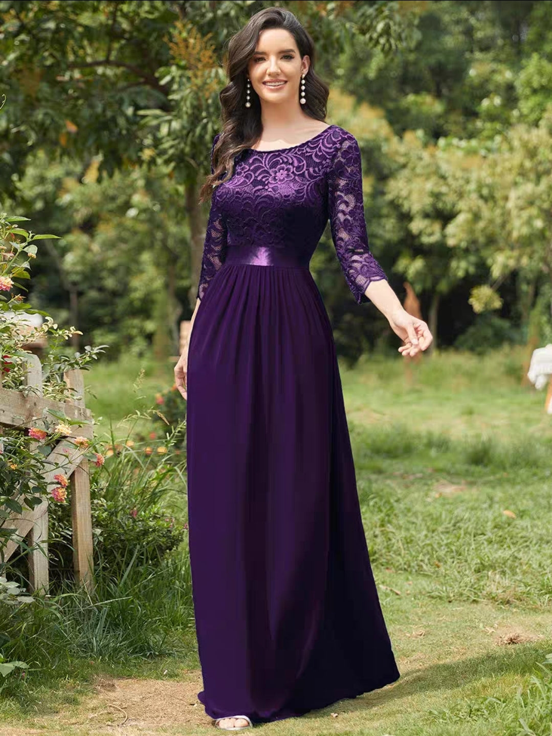 Hyacinth Illusion Sleeve Gown - 11 Color Options.