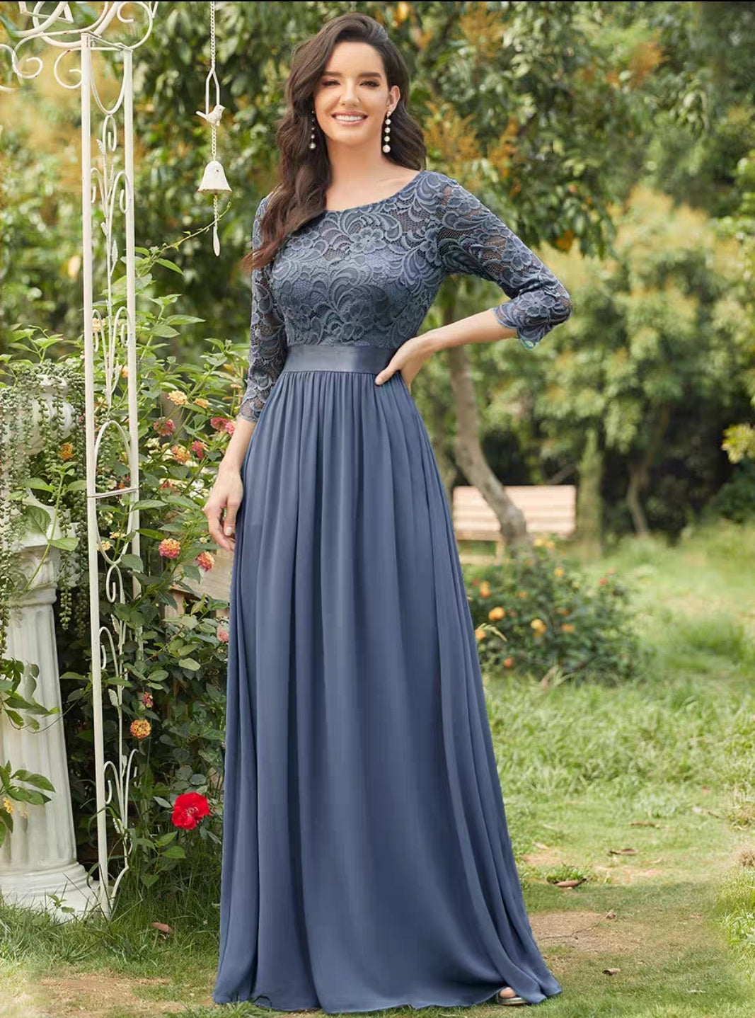 Hyacinth Illusion Sleeve Gown - 11 Color Options.