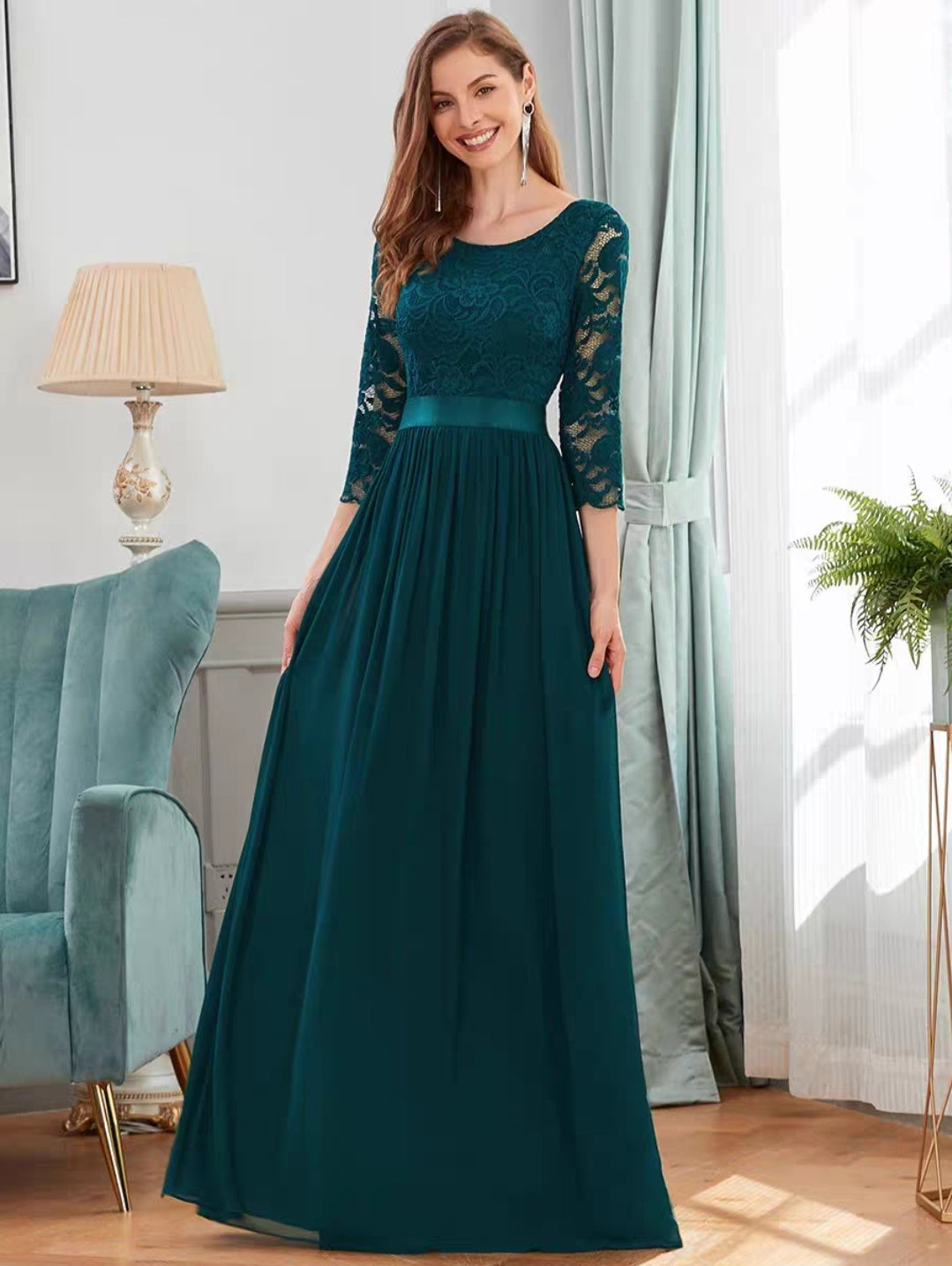 Hyacinth Illusion Sleeve Gown - 11 Color Options.