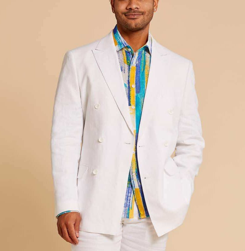 Inserch Linen Double Breasted Blazer BL660-02 White Premium