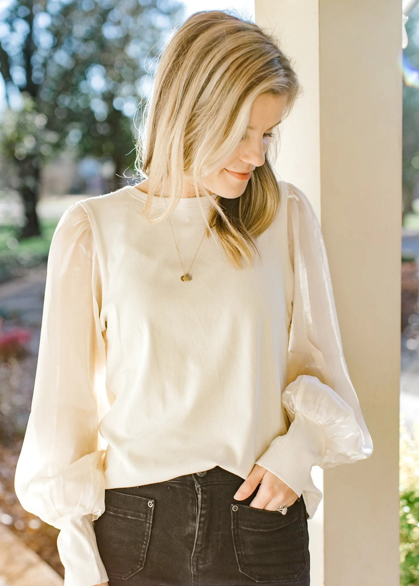 Ivory Shimmer Sleeves Top