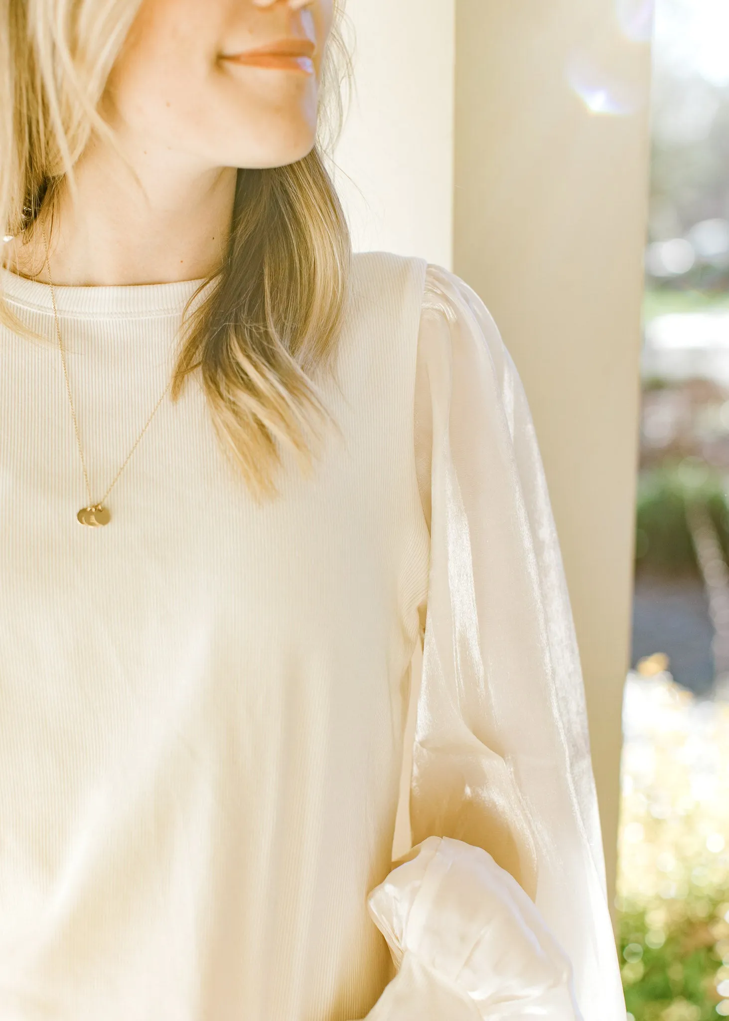 Ivory Shimmer Sleeves Top