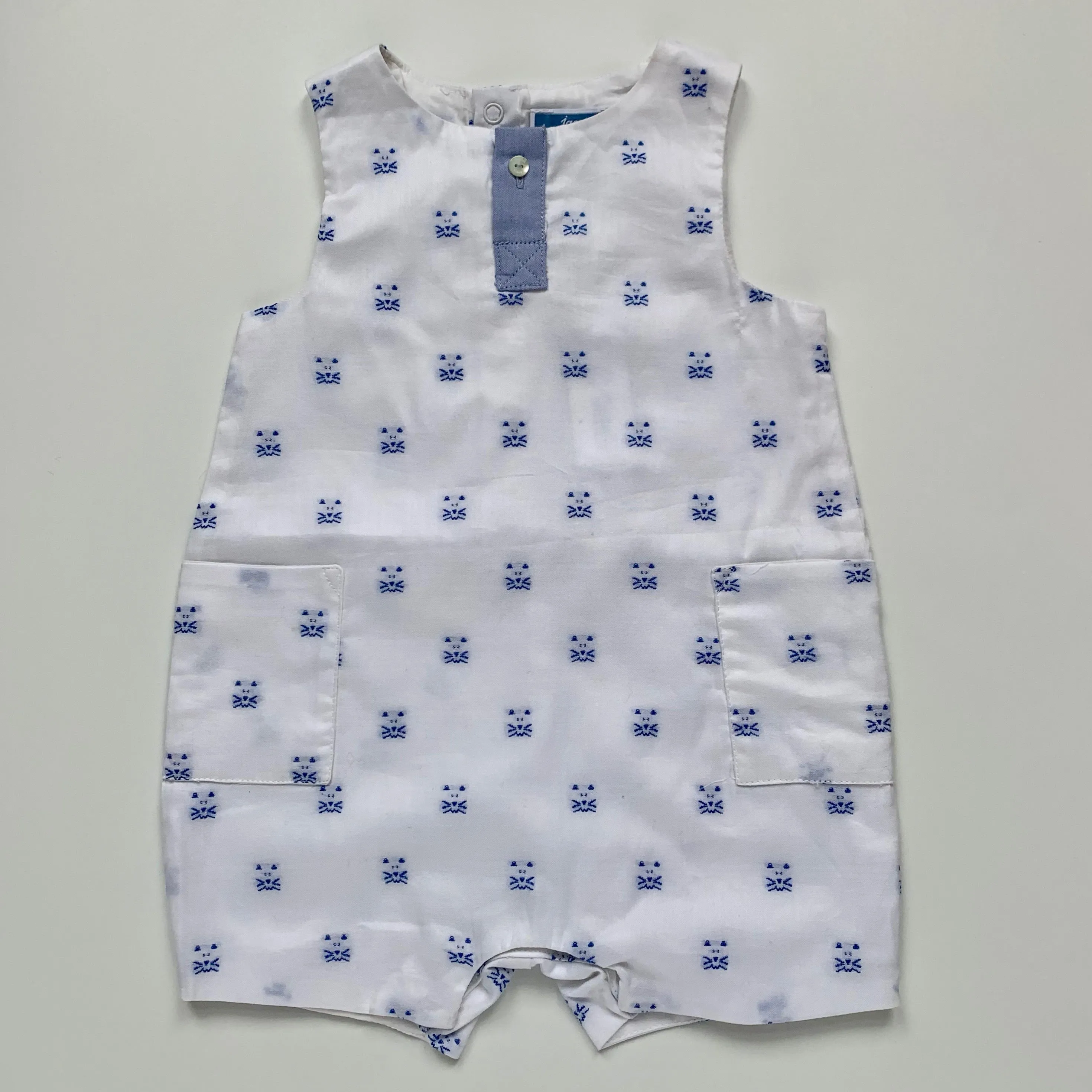 Blue And White Cat Print Romper for 6-Month-Olds (Brand New) by Jacadi