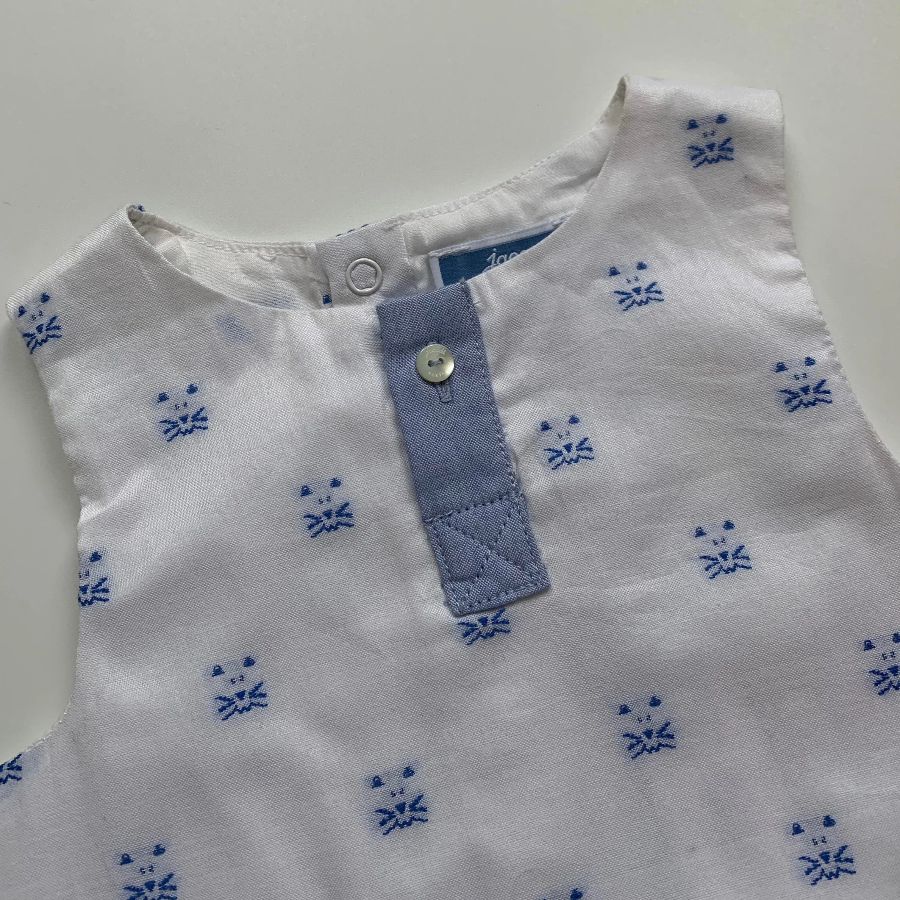 Blue And White Cat Print Romper for 6-Month-Olds (Brand New) by Jacadi