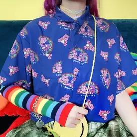 JAPANESE Harajuku Bear Chiffon Shirt Blouse - Rainbow Cute - BY22250